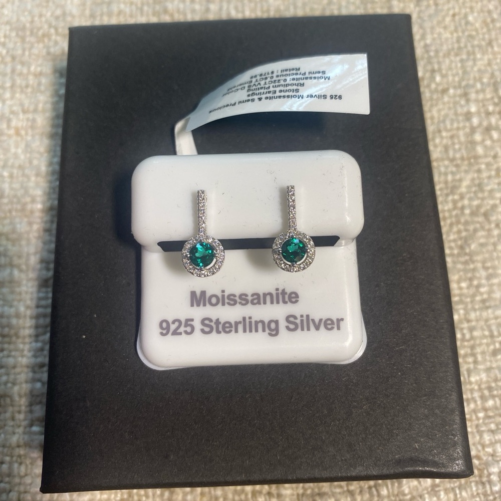 Moissanite Sterling Silver Emerald Earrings